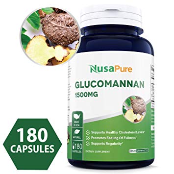 Glucomannan 1500mg 180caps (Non-GMO & Gluten Free) Natural Weight Loss Diet Powder That Really Work Fast - Appetite Suppressant
