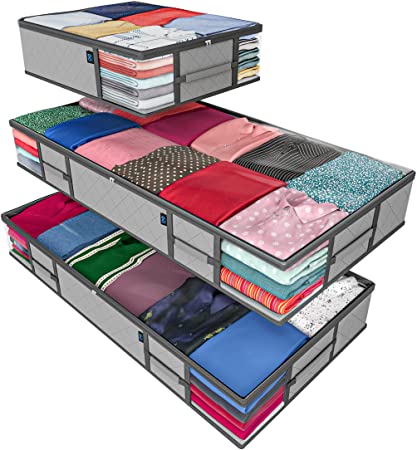 Everlasting Comfort Under Bed Storage Bags - Store 45% More With 172.5L of Bins - Collapse & Fold