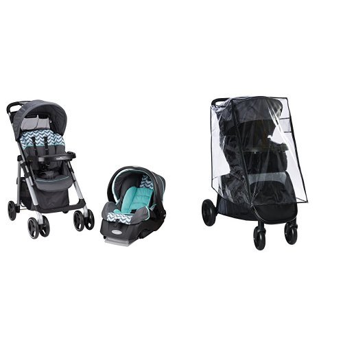 Evenflo Vive Travel System with Embrace, Spearmint Spree with Stroller Weather Shield & Rain Cover