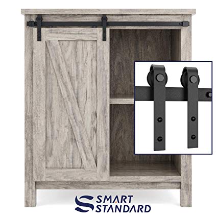 SMARTSTANDARD 3ft Cabinet Barn Door Hardware Kit - Super Mini Sliding Door Hardware - for Cabinet TV Stand Console - Simple and Easy to Install - Fit 18" Wide Door Panel (NO Cabinet) (J Shape Hanger)