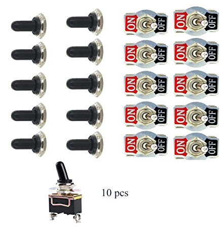 Pevor 10PCS Heavy Duty 15A 250V 20A 125V SPST 2Pin ON/OFF Rocker Toggle Switch Waterproof Boot Cap Cover