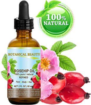 ROSEHIP OIL 100% Pure / Natural /Refined / Undiluted for Face, Body, Hair and Nail Care. 2 Fl.oz.- 60 ml.