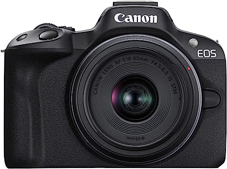 Canon EOS R50 Mirrorless Vlogging Camera (Black) w/RF-S18-45mm F4.5-6.3 is STM Lens, 24.2 MP, 4K Video, Subject Detection & Tracking, Compact, Smartphone Connection, Content Creator