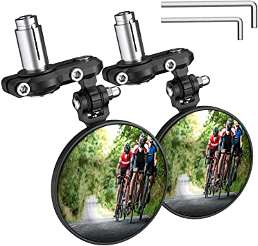 PACEARTH Bar End Bike Mirror Aluminum Die Casting 360˚Rotatable Adjustable Bicycle Rearview Mirror HD Blast-Resistant Glass Lens Wide Angle Rear View Convex Mirror Universal for Mountain Road Bike