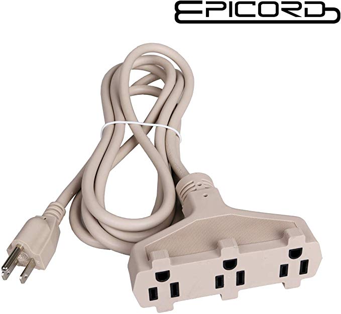 Epicord 8ft SPT-3 16/3 Indoor/Outdoor extension cord,3 Prong,3-Outlet Power Strip,Beige