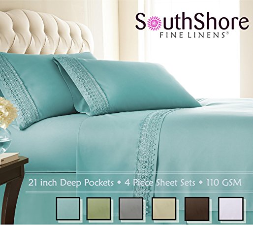 Southshore Fine Linens 4-piece 21 Inch Deep Pocket Sheet Set with Beautiful Lace - SKY BLUE - Queen