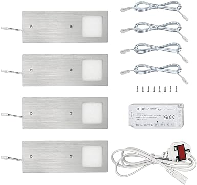 Long Life Lamp Company 20w LED Under Cabinet Kitchen Lights Slim Rectangular Cool White 6500k Kit of 4 UC01