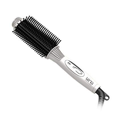 LENA Hair Straightening Brush | Anti Scald Ceramic Curler | 1.4 Inch Volumizing Iron with Adjustabe Temp - Auto Shut Off - PTC Heater - BONUS Travel Case   Clips