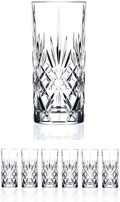 Set of 6 CRYSTAL HIGHBALL Durable Drinking glasses Limited Edition Glassware Drinkware Cups/coolers (11oz)