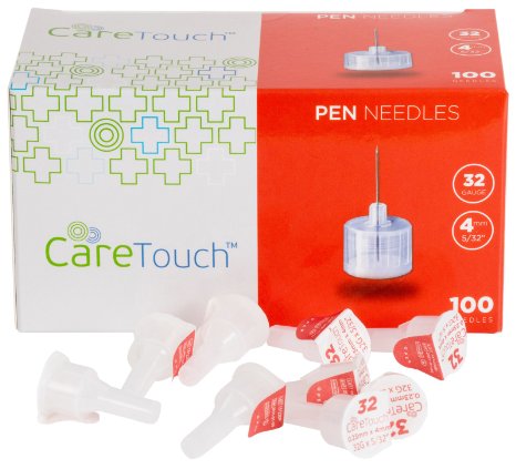 Care Touch Insulin Pen Needles 32 Gauge 532 Inches 4mm - 100 Pen Needles
