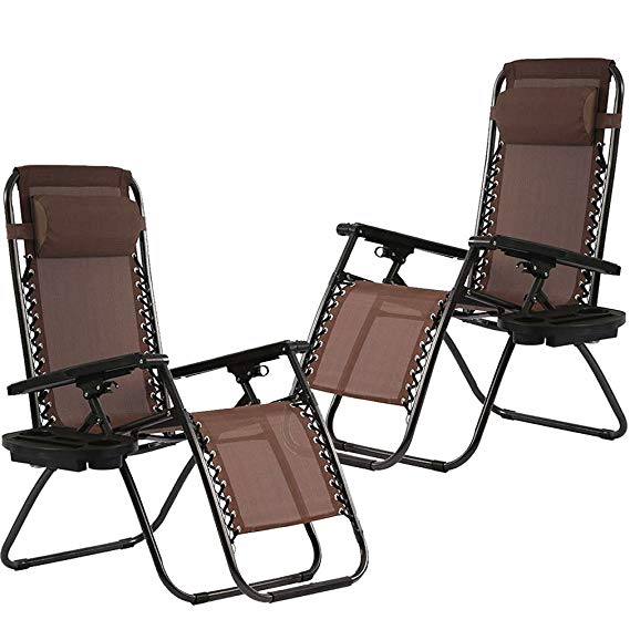 Zero Gravity Chairs Set of 2 with Pillow and Patio Outdoor Adjustable Dining Reclining Folding Chairs for Deck Patio Beach Yard