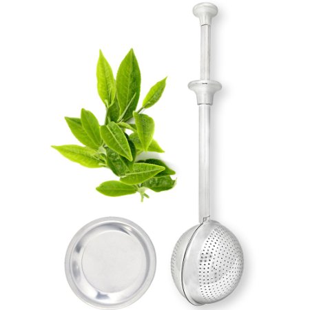 Tea Infuser With Saucer - Stainless Steel Tea Ball is Perfect for Teapot, Mug, Bottle, Cup, Glass, and Travel Set Accessory - By NOVART