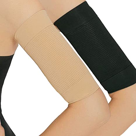 2 Pair Slimming Arm Sleeves Shaper, Arm Compression Wrap Sleeve Helps Lose Arm Fat, Tone up Arm Shaping Sleeves for Women, Sport Fitness Arm Shapers(Beige   Black)