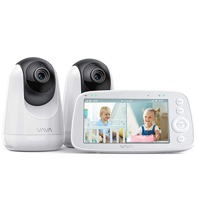 VAVA Baby Monitor Split View, 5" 720P Video Baby Monitor with 2 Cameras, Audio and Visual Monitoring, Pan Tilt Zoom, 900ft Range, 4500mAh Battery, Infrared Night Vision and Thermal Monitor