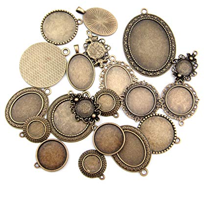 ALL in ONE 20pcs Mixed Cabochon Frame Setting Tray Pendant for DIY Jewelry Making (ANTIQUE BRONZE)