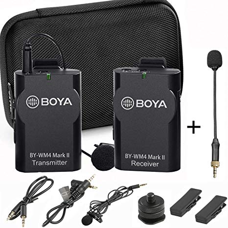 Lavalier Wireless Microphone for Smartphone Camera Vlog, New Version BOYA WM4 Mark II Universal Mic with Real-time Monitor for iOS Smartphone Tablet DSLR Sony Camcorder Audio Recorder PC Audio/Video