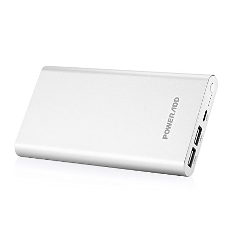 Poweradd Pilot 4GS 12000mAh Portable Phone Charger Power Bank, Dual 3A Output External Battery Pack with Apple Lightning Input Port and ID Indentify Tech for iPhone, iPad, Samsung Galaxy and More - Silver (Apple Cable Included)