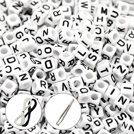 JPSOR 600pcs Beads Letter Beads Mixed White Acrylic Plastic Beads Alphabet Beads for Jewellery Making A-z Cube Beads Size 6x6mm or 1/4" for Bracelets, Necklaces, Key Chains and Jewellery