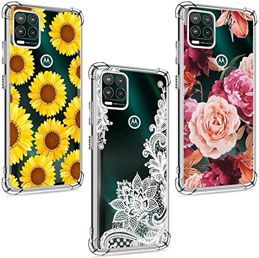 chenlingy (3 Pack) Motorola Moto G Stylus 5G Case, Shock-Absorption Anti-Scratch Crystal Clear Soft TPU Bumper Protective Phone Case 6.8 Inch, White Flower, Sun Flower, Purple Flower (CL700YYA)