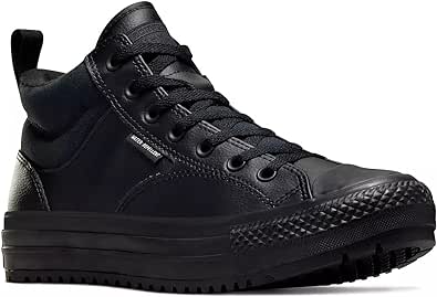 Converse Unisex-Adult Chuck Taylor All Star Malden Street Mid High Leather Boot - Lace up Closure Style (Black/Black/Black, 13.5 Women/11.5 Men)