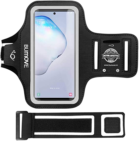 Galaxy Note 10 Armband, BUMOVE Gym Running Workouts Sports Cell Phone Arm Band for Samsung Galaxy Note 10 with Key/Card Holder (Black)