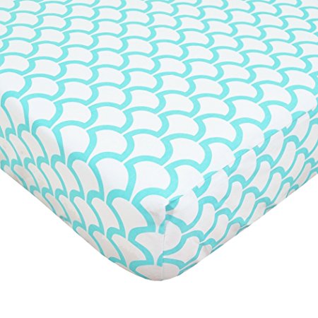 TL Care 100% Cotton Percale Fitted Crib Sheet, Aqua Sea Wave