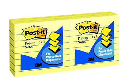 Post-it Pop-up Notes, 3 x 3-Inches, Canary Yellow, Lined, 6-Pads/Pack