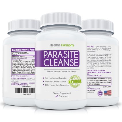 Powerful Parasite Cleanse for Humans - Cleanses Your Body of Intestinal Worms Pinworms Eggs and Parasite Infections - Natural Parasite Detox for Adults with Wormwood and Black Walnut - 60 Capsules