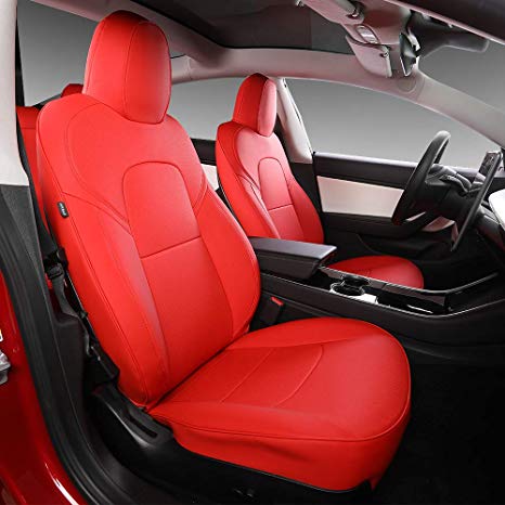 Model 3 Car Seat Cover PU Leather Cover All Season Protection 9pcs for Tesla Model 3 2017 2018 2019 (red)