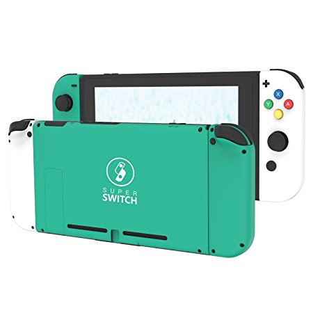 BASSTOP DIY Replacement Housing Shell Case Set for Switch NS NX Console and Right Left Switch Joy-Con Controller without Electronics (White and Green Set)