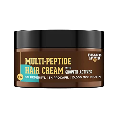 Beardhood Multi-Peptide Hair Cream with Growth Actives, 50g | 3% Redensyl , 3% Procapil , 10,000 MCG Biotin & Ashwagandha | Boosts Hair Growth & Prevents Hair Fall | Zero Toxin & Vegan