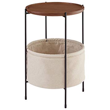 Rivet Meeks Round Storage Basket Side Table, Walnut and Cream Fabric