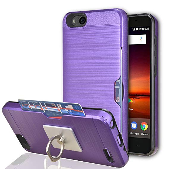 ZTE Tempo X Case, ZTE Blade Vantage / ZTE Avid 4 Case With Phone Stand,Ymhxcy [Credit Card Slots Holder][Brushed Texture] Dual Layer Shockproof Protective Cover For ZTE Z839 / N9137-LCK Purple