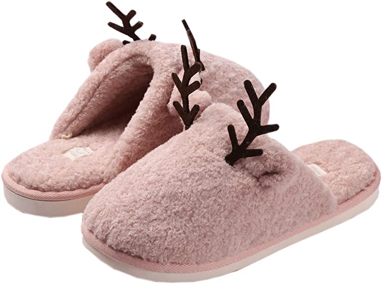 ACEVOG Women & Men Christmas Deer Plush Slippers Classic Cartoon No-Slip Memory Foam Indoor Outdoor Slip-on Shoes