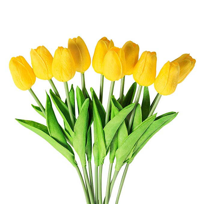 Veryhome Artificial Flowers Fake Flower Tulip Latex Material Real Touch for Wedding Room Home Hotel Party Decoration and DIY Decor (Yellow-10PCS)
