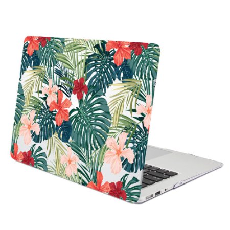 MacBook Air 13 Case, GMYLE Hard Case Print Glossy for MacBook Air 13 (Model: A1369/ A1466) - Tropical Plants(Red Hibiscus) Rubber Coated Hard Shell Case Cover