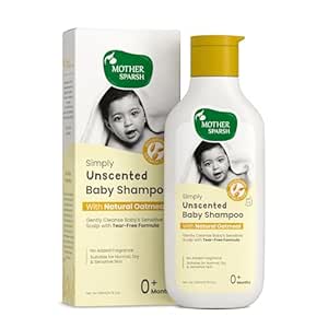 Mother Sparsh Simply Unscented Baby Shampoo With Natural Oatmeal- 200ml | Fragrance Free Shampoo for Babies | Tear Free Baby Shampoo for New Born Sensitive Skin