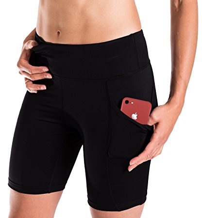 Yogipace Women's (XS-2XL) Sun Protection No More Thigh Chafing Side Pocket 7" Active Compression Shorts Gym Shorts Bike Shorts Workout with Phone