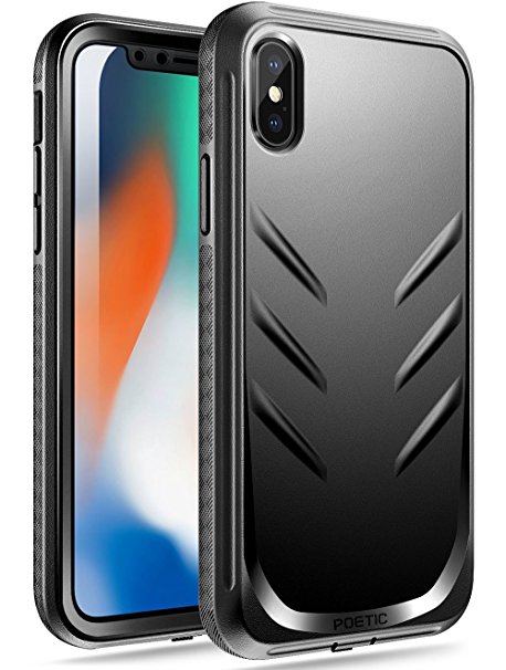 iPhone X Case, Poetic Revolution [360 Degree Protection] Full-Body Rugged Heavy Duty Case with [Built-in-Screen Protector] for Apple iPhone X (2017) Black
