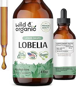 Lobelia Tincture - Organic Lobelia Inflata Liquid Extract - Lobelia Herb Drops Supplement - Vegan, Alcohol Free - 4 fl oz