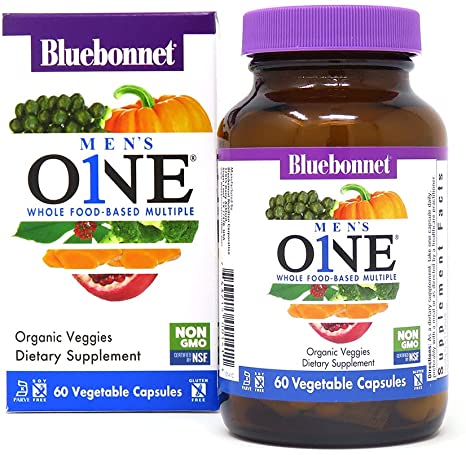 Bluebonnet Nutrition Men’s One Vegetable Capsule, Whole Food Multiple, K2, Organic, Energy, Vitality, Non-GMO, Gluten, Soy & Milk Free, Kosher, 2 Month Supply, 60 Count