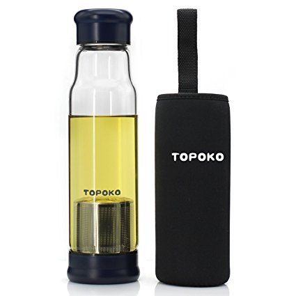 TOPOKO Stylish Handmade 18.5 Ounce Glass Water Bottle-Extra Strong Crystal Glass Bottle Bpa-Free, Lead-Free With Handmade Handle Nylon Sleeve
