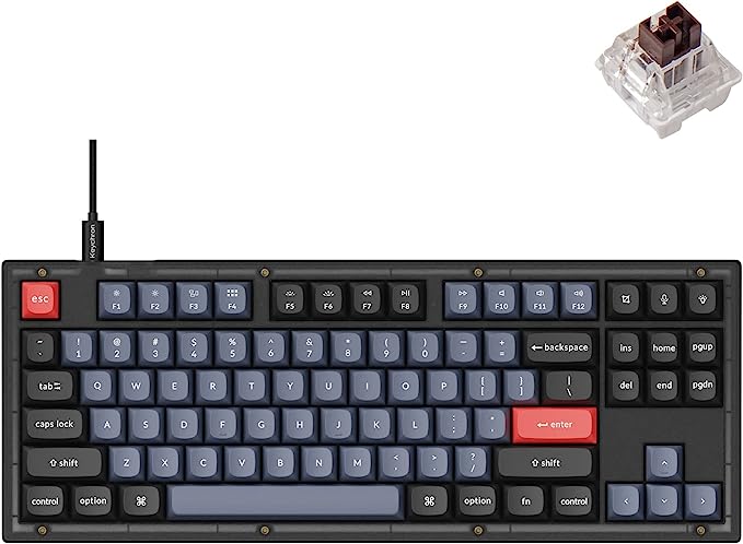 Keychron V3 Wired Custom Mechanical Keyboard, TKL Tenkeyless QMK/VIA Programmable Macro with Hot-swappable Keychron K Pro Brown Switch Compatible with Mac Windows Linux (Frosted Black-Translucent)