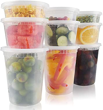 Fansyer 8,16,32oz 72 Set Combo Plastic Deli Food Storage Containers with Leakproof Airtight Lids Stackable BPA Free