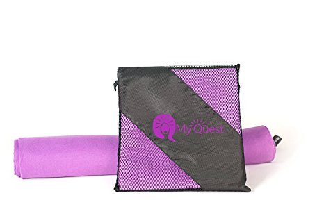 MyQuest Microfiber Towel With Case - Premium Grade Antimicrobial Treated For Sports, Yoga, Hiking, Travel - Hassle Free