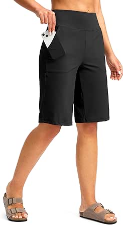 G Gradual Women's Bermuda Shorts 12" Knee Length with Pockets High Waisted Stretch Long Shorts for Women Casual Walking