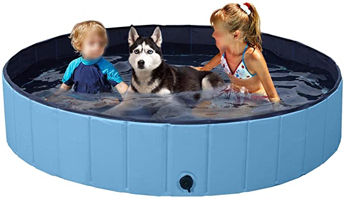 Yaheetech Hard Plastic Foldable Pet Bath Pool Collapsible Large Dog Pet Pool Bathing Swimming Tub Kiddie Pool for Large Dogs Cats and Kids, 55.1inch.D x 12in. H, Blue