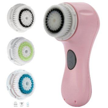 PleasingCare Sonic Facial Cleansing Brush 2 Speeds 3 Heads Included Rechargeable Face Cleaning Brush Removing Makeup and Skin Care Must Have Pro Cleansing System Pink