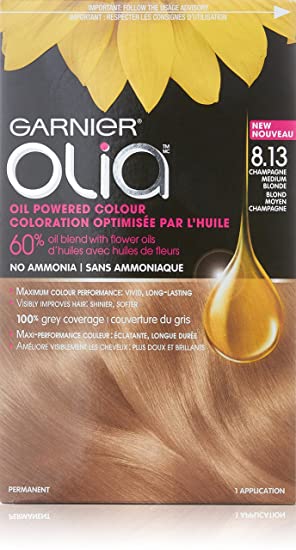 Garnier Olia Oil Powered Permanent Haircolor, 8.13 Champagne Blonde (Packaging May Vary)