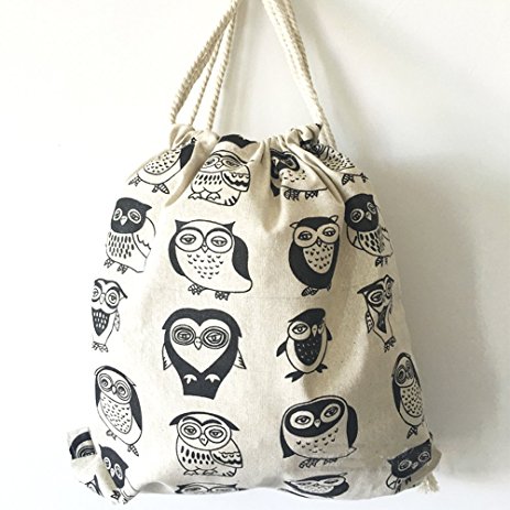 Johouse Gym Sackpack Owl Original Canvas Drawstring Bag Print Drawstring Backpack Rucksack Shoulder Bags Gym Bag for Men and Women,15 x 13 inch